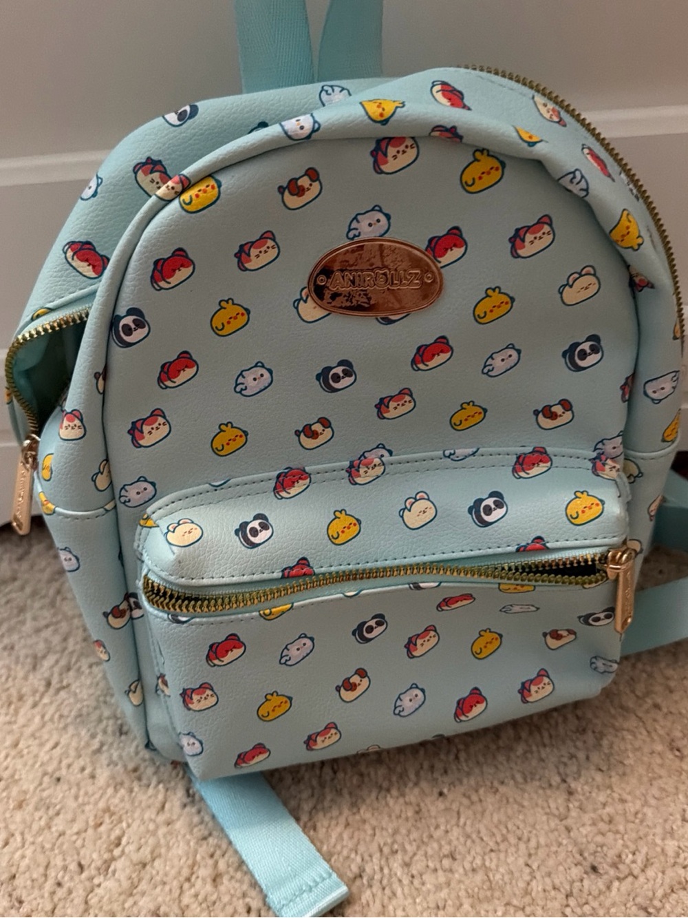 Light Blue Kids Mini Backpack with Cute Character Print
